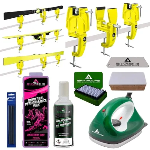 SkinRocks Skiwachs Profi Set 8-teilig - Wachs-Set für Skifahrer, inklusive Bügeleisen und Skispanner für optimale Gleiteigenschaften und Pflege Ihrer Ski.