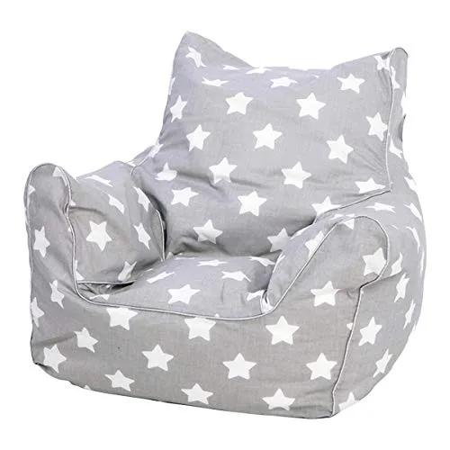 Knorrtoys 68211 - Kindersitzsack - Stars White - Sitzsäcke fürs Kinderzimmer, bequemer Sitzsack mit abnehmbarem, waschbarem Bezug aus 100% Baumwolle, ideal zum Entspannen und Spielen.