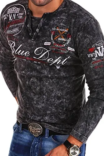 MT Styles Vintage Longsleeve VT-Blue T-Shirt R-0763 [Schwarz,