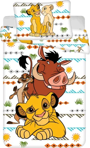 Disney König der Löwen Kinderbettwäsche, bunt, 140x200 cm - Bettwäsche-Set mit Simba, Nala, Timon und Pumba für kleine Fans. Aus 100% Baumwolle, weich und kuschelig, ideal für süße Träume!