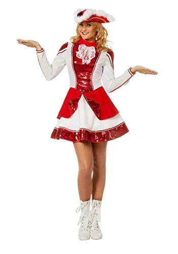 Tanzmariechen Kleid Garde für Kinder rot/weiß mit Pailletten ohne Hut Gr. 38
