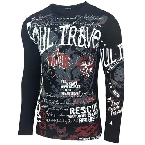 Herren Longsleeve T-Shirt 704 - Modernes Langarmshirt in Schwarz, Größe L - Tops, T-Shirts & Hemden für Herren - Hochwertiges Longsleeve aus 100% Baumwolle, mit Grandad-Ausschnitt und lässigem Used-Look für optimalen Tragekomfort.