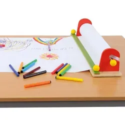 Papierabroller für Wand und Tisch - Farben - Vielseitiger Papierabroller aus hochwertigem Holz für kreatives Malen und Basteln. Ideal für mehrere Kinder, um gemeinsam an Projekten zu arbeiten und lose Zettel zu vermeiden.