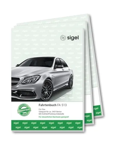 SIGEL FA513 Fahrtenbücher A5 - 3er Pack für max. 540 Fahrten, vom Finanzamt anerkannt und FSC-zertifiziert für umweltbewusste Vielfahrer