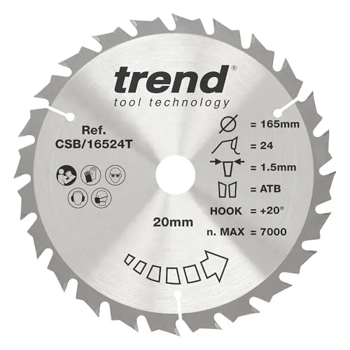 Trend Kreissägeblatt für Holz, 165 mm, 20 mm Bohrung, 24 Zähne, HW