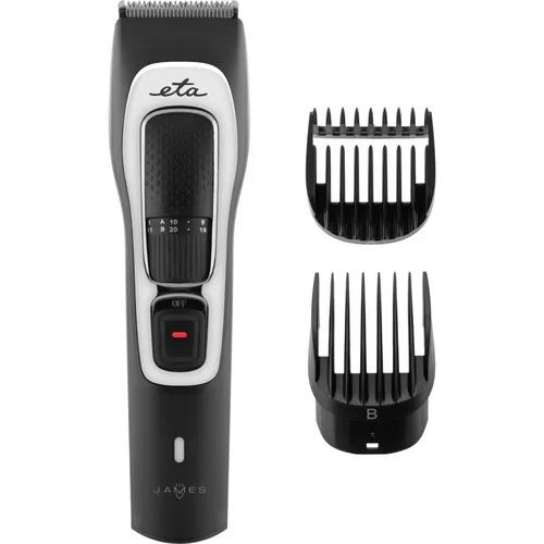 eta Haar- und Bartschneider James 634190000 - Bartschneider mit 3 Aufsätzen und Schnittlängen von 1-20 mm, inklusive praktischem Reisebeutel für unterwegs.