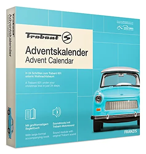 Franzis Verlag 1:43 Adventskalender Trabant 601 - blue - Adventskalender im Maßstab 1:43, mit 52 spannenden Überraschungen rund um den Trabant 601, ideal für Sammler und Autoenthusiasten.