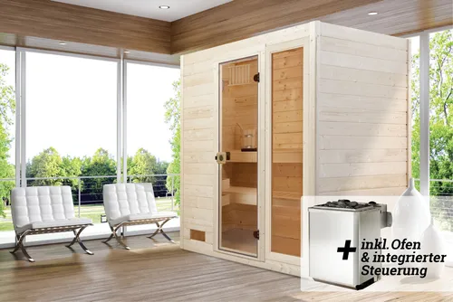Weka Sauna VALIDA 9,0 kW K Gr.3 mit Glastür - Sauna mit 9,0 kW Leistung und eleganter Glastür, ideal für entspannende Wellnessmomente in Ihrem Zuhause