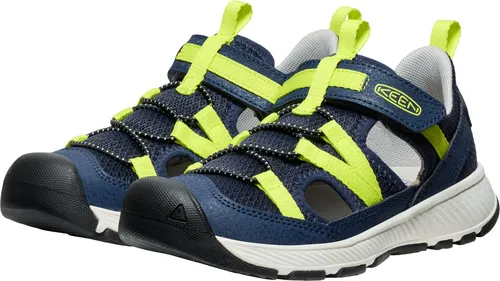 KEEN Unisex-Kinder Motozoa Sandalen, Naval Academy Evening Primrose, 13 UK Child - Bequeme Kinder-Sandalen mit Bungee-Capture-System für eine perfekte Passform. Die rutschfeste Sohle sorgt für Halt auf nassen Oberflächen, während die abriebfeste Gummispitze zusätzlichen Schutz bietet.