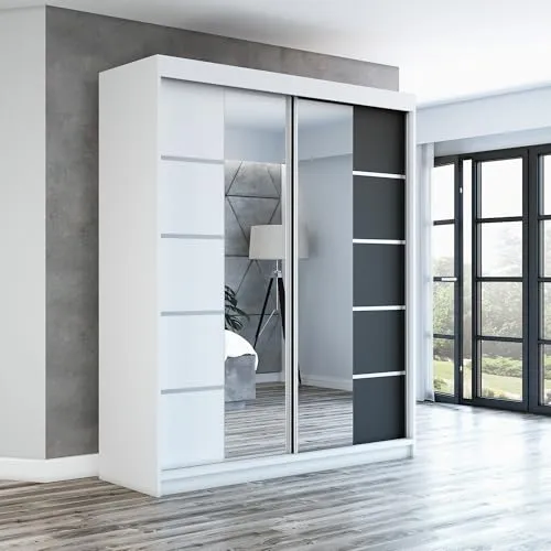 Schwebetürenschrank ERA 160 cm mit Spiegel - Moderne Schwebetürenschränke, 2-türig mit hochwertigem Aluminium-Schiebetürsystem für mühelose Handhabung und elegantes Design.