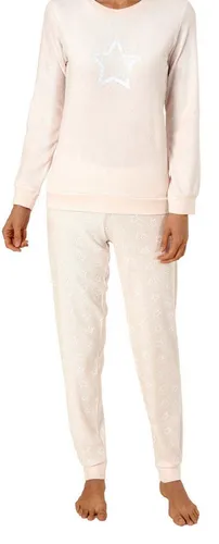 RELAX by Normann Damen Frottee Pyjama mit Sternenoptik - Bequemer langärmeliger Schlafanzug in Rosa mit Sternenapplikationen. Perfekt für entspannte Nächte, aus 80% Baumwolle für besten Komfort.