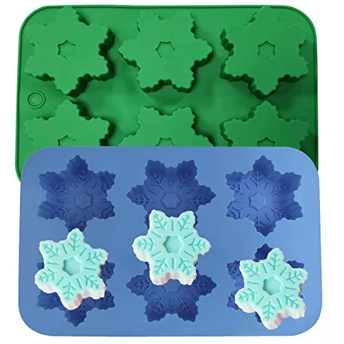JAHEMU Weihnachten Moules Schneeflocken Silikonform Seifenformen DIY Formen 6 Hohlräume mit Snowflake Moule für Backen, Kuchen, Schokolade (2pcs)
