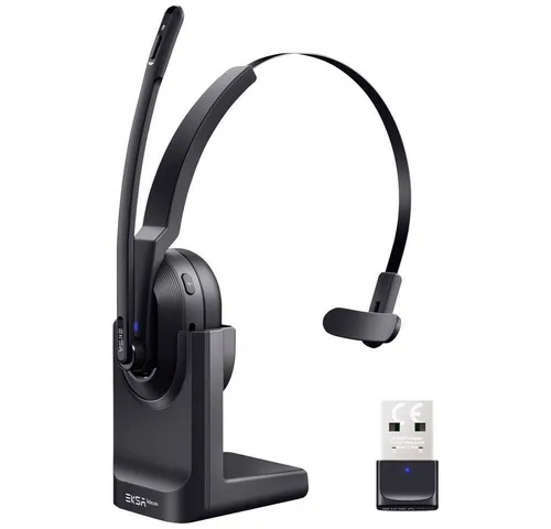EKSA H5 On Ear Headset Bluetooth - Noise Cancelling mit Mikrofon - PC-Headset mit KI-gesteuerter Rauschunterdrückung, blockiert 99,8 % der Umgebungsgeräusche für kristallklare Gespräche und kabellose Freiheit dank Bluetooth 5.0.
