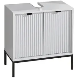 LUCERA Badezimmer Waschbeckenunterschrank in Weiß matt - Unterschrank fürs Bad im industriellen Loft-Stil mit dekorativer Riffelung und viel Stauraum für Badezimmerutensilien. Langlebig und leicht zu montieren, perfekt für jedes Badezimmer.