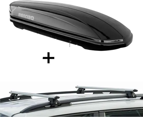 Dachbox MAA400L mit Relingträger CRV135 für Chrysler Grand Voyager - Praktisches Dachboxenset mit 400 Litern Stauraum, sicher abschließbar und einfach zu montieren. Ideal für zusätzliche Gepäcktransporte auf Reisen.
