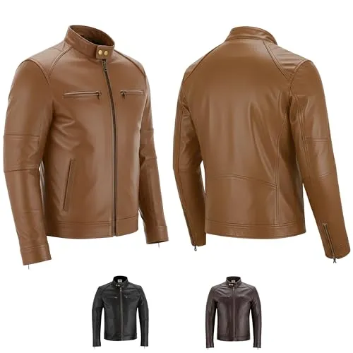 German Wear Herren Lederjacke aus Lammnappa – Hochwertige, leichte Echtlederjacke für Herren, Trendy Modejacke für jeden Anlass, Bequeme Passform & Stilvolles Design - Karamell - 56