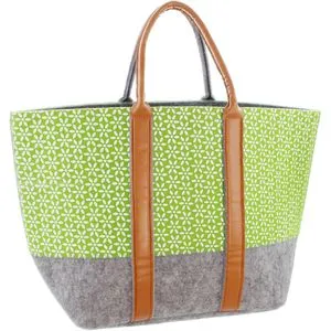 Frank-Flechtwaren Einkaufstasche Green Blossom, grün / grau, aus Filz, faltbar, mit Henkeln, 45 x 50 cm