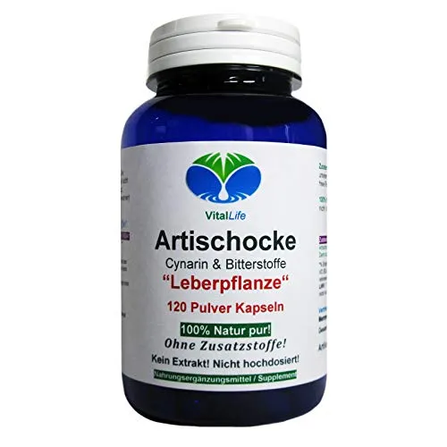 Artischocke für Leber & Galle 120 Kräuter Pulver Kapseln Cynarin & Bitterstoffe NATUR pur KEIN Extrakt OHNE Zusatzstoffe. 26393