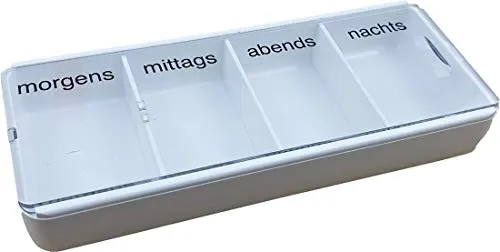 varivendo Tablettenbox Pillendose 4 Fächer – kompakte Medikamentenbox für 1 Tag, morgens mittags abends nachts, sicherer Klickverschluss