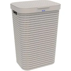 Rotho Wäschekorb Country, cappuccino, mit Deckel, aus Kunststoff, 42 x 57,2 x 32 cm, 55 Liter
