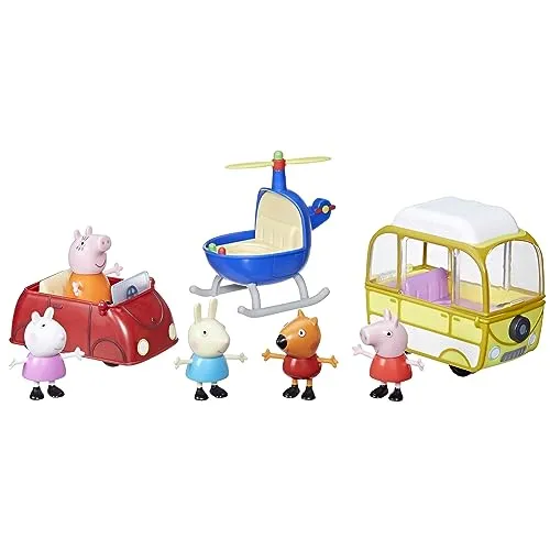 Peppa Pig, F94235L1 Kleine Peppa Box, 3 Fahrzeuge und 5 Figuren, Spielzeug für Kinder, F94235L1