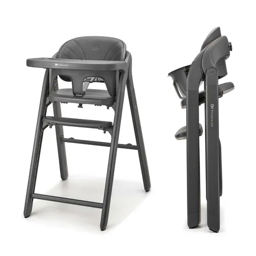 Kinderkraft TINO – 3-in-1 Hochstuhl bis 110 kg, klappbar, 5-Punkt-Gurt, abnehmbares Tablett, Kinder- und Erwachsenenstuhl, Grau