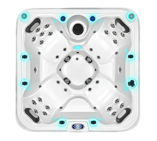 Hydromassagewanne Blubberbad Whirlpool Spa-Bad 185x185 cm - Quadratische Whirlwanne mit LED-Beleuchtung, aus hochwertigem Acryl, ideal für entspannende Momente. Maße: 185 x 185 x 87 cm, 2 Jahre Herstellergarantie.