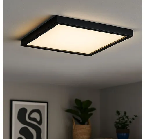 Briloner LED Deckenleuchte 22 W schwarz mit Hintergrundbeleuchtung - Moderne quadratische Deckenlampe mit 3.000 Lumen, sorgt für eine warme Wohlfühlatmosphäre und hat eine Lebensdauer von ca. 25.000 Stunden. Ideal für jeden Innenraum.