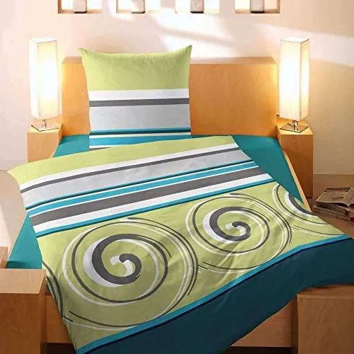 Hausmarke Magita Satin Bettwäsche Grün Streifen Struktur 155x220 cm + 80x80 cm