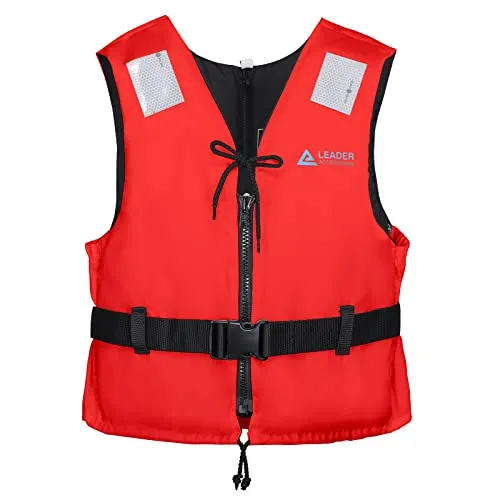 Leader International Schwimmhilfe Erwachsene, Feststoffweste ideal für den Wassersport, Auftriebshilfe bis zu 50N(Rot L: 70-90kg)