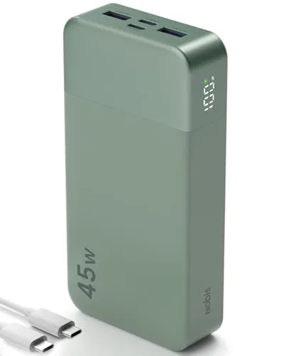 NOBIS 45W Power Bank Powerbank 20000mAh Schnellladung | 2×USB‑C (in/out) & 2×USB‑A, Digitalanzeige & Kleinstrommodus, Kompatibel mit Phone 17 S25