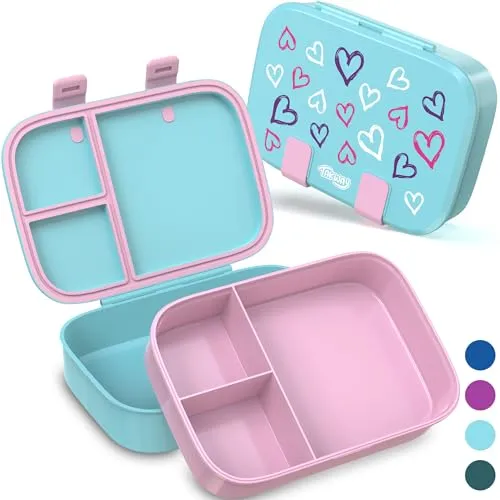 TAKWAY Brotdose Kinder mit Fächern - Bento Box Lunchbox BPA Frei - robust & leicht zu öffnen (Herzen)