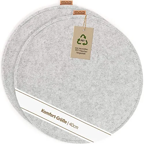 Miqio Design Sitzkissen Rund aus Filz ø40 cm | 2er-Set - Kissen für Stuhl und Bank, rutschfest mit Anti-Rutsch-Noppen für besseren Sitzkomfort. Waschbar und aus recyceltem Polyesterfilz, ideal für drinnen und draußen.