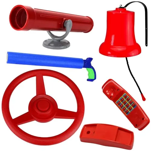 Anschütz Feuerwehr Set für Spielturm - Schaukeln Zubehör-Set mit Lenkrad, Fernrohr, Telefon, Glocke und Spritze für fantasievolles Spielen. Ideal für kleine Feuerwehrmänner und -frauen!