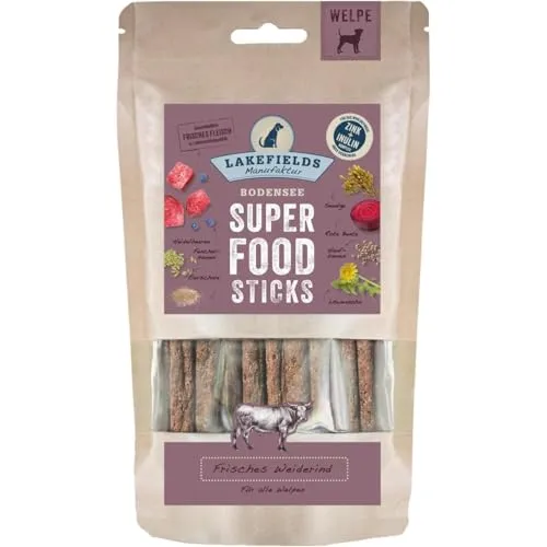 LAKEFIELDS - SUPERFOOD - Premium Hunde Sticks vom Rind für Welpen, nährstoffreiche Hunde leckerlis, gesund & getreidefrei, Hunde Snacks mit Rindfleisch 60%, 1 x 130g, Größe:8 x 130 g