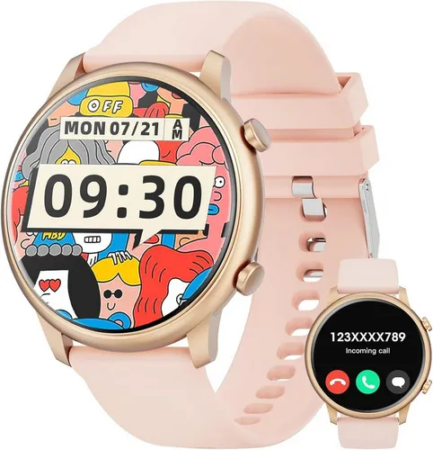 Hwagol Smartwatch (3,6 cm, android ios), Smartwatch Damen AMOLED Display Telefonfunktion IP68 Zyklustracking