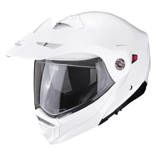 Scorpion ADX-2 Solid Klapphelm - Weiß - L 89-100-70-05 - Motorradhelm mit doppelter P/J-Homologation, ideal für Abenteuer und Touren. Innovatives Design mit klappbarem Kinnbügel und integriertem Sonnenvisier für maximalen Komfort.