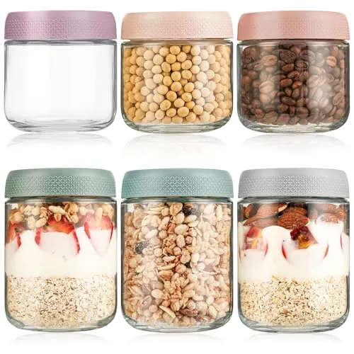 KUOGAS 6er-set Overnight Oats Gläser,Einmachgläser mit Schraubdeckel für Overnight Oats Salat Joghurt Pudding Chutney Marmelade,klein Gläser mit Deckel Als Mason Jar Meal Prep Boxen