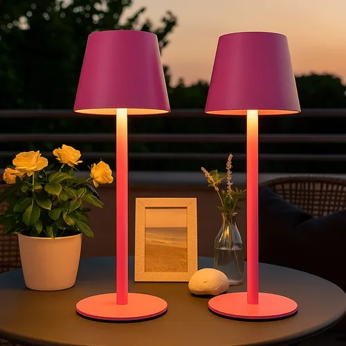Tischleuchte Außenlampe mit Touchdimmer – Pink LED, 36 cm - Moderne Tischleuchte für den Außenbereich, dimmbar, wetterfest und mit praktischer Touchsteuerung. Ideal für Garten und Balkon, sorgt für stimmungsvolles Licht in verschiedenen Farbtemperaturen.
