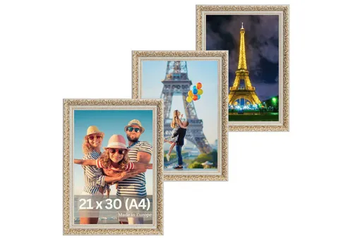 Victor (Zenith) Bilderrahmen Rubens, Bilderrahmen Set Beige Gold 20x30 cm A4, Bilderrahmen Barock, Antik