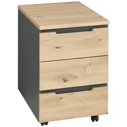 Rollcontainer Memphis in Eiche Artisan und Graphitfarben - Büroschränke, eleganter Rollcontainer mit hochwertiger Eiche Artisan Optik und praktischen Rollen für flexible Nutzung im Büro.