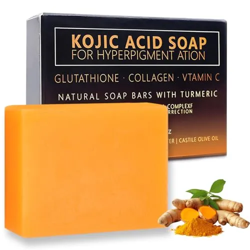 Stück Kojic Acid Soap,Kurkuma Seife für Gesicht,Turmeric Soap,Kojisäure-Seife,Curcuma Soap,Vitamin C Seifenstück,für Reinigung und Hautpflege von Gesicht und Körper,100g 1