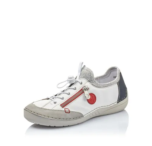 Rieker Damen Low-Top Sneaker 52563 - Damen-Sneaker aus Kunstleder mit bequemer PU-Sohle, ideal für Freizeit und Alltag, in modischer Weiß-Kombi.