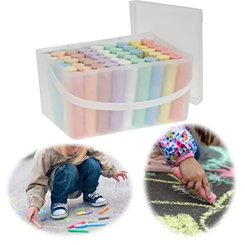 LS-LebenStil 54x XL Jumbo Straßenmalkreide Straßenkreide - 54 Stück Kreide im Eimer - Hochwertige Leuchtend Kräftige Farben - Malkreide für Kinder - Wasserlöslich für Straße Hof