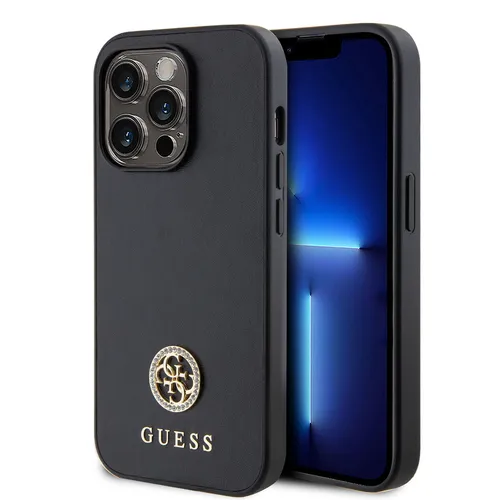Guess iPhone 15 Pro TPU Hülle - 4G Metal Logo - Strass - Schwarz