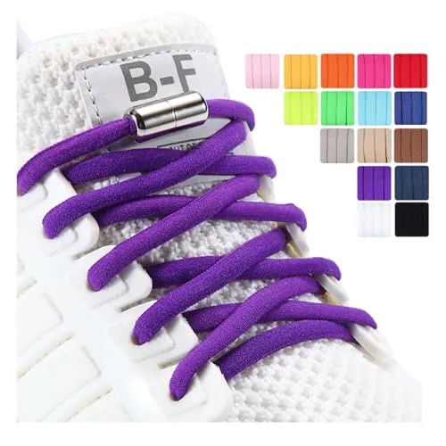 Olukssck 2 Paar Elastische Schnürsenkel mit Metall Lock, Schuhbänder ohne binden für Kinder Erwachsene Schuhe, 105cm Länge Ø 5 mm, Lila