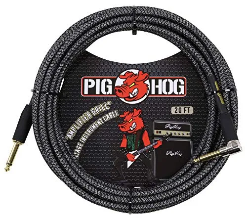 Pig Hog Vintage Serie Instrumentenkabel, Amplifier Grill, 6m/20ft, 6.35 (1/4”) auf 6.35 (1/4”), Hochwertige Qualität, Gewebt, Winkelstecker