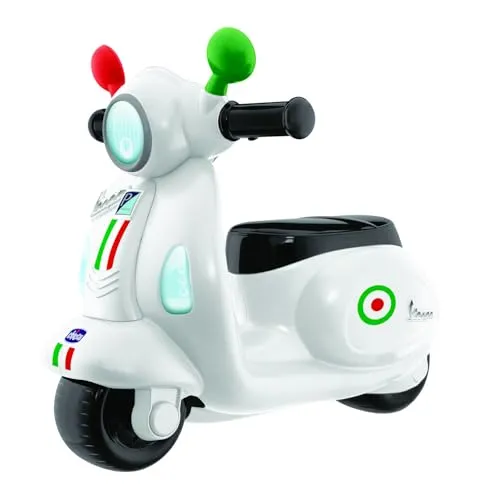 Chicco Motorrad Rutscher für Kinder Vespa Primavera, Kinderfahrzeug mit Elektronischem Bedienfeld, Lichtern und Geräuschen, Abnehmbare Stützräder, Max 25 kg, Kinderspielzeug von 1-3 Jahren