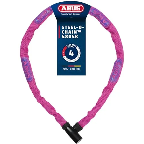 ABUS SteelOChain 4804K/75 Fahrradschloss in Pink - Fahrradschloss mit ABUS-Sicherheitslevel 4, leichte 4 mm Stahlkette und textilummantelt für Lackschutz. Ideal für kurze Parkzeiten, 75 cm lang und nur 380 g schwer.
