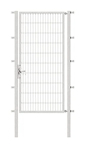 Stabgitter-Einzeltor ALBERTS Flexo Typ 6/5/6 - 100 x 200 cm inkl. Pfosten - Gartenzäune, robustes Metalltor in Silber mit stabilen 6 x 6 cm Pfosten für hohe Sicherheit und Langlebigkeit.